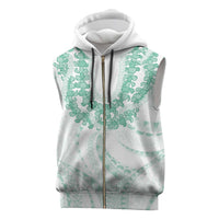 Aloha Lei Onaona Sleeveless Zip Hoodie Sage Green Hawaiian Tribal Pattern - Polynesian Pride