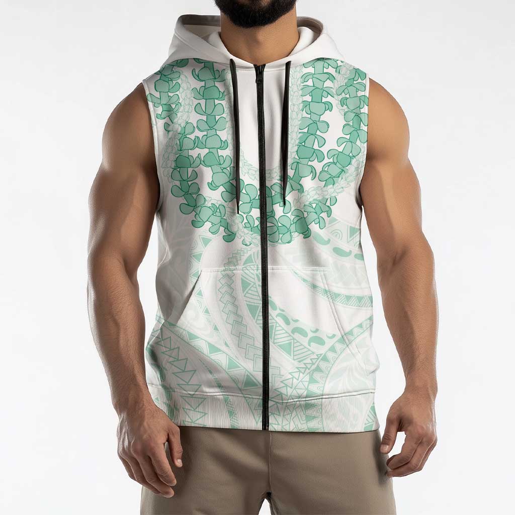 Aloha Lei Onaona Sleeveless Zip Hoodie Sage Green Hawaiian Tribal Pattern LT9 - Polynesian Pride