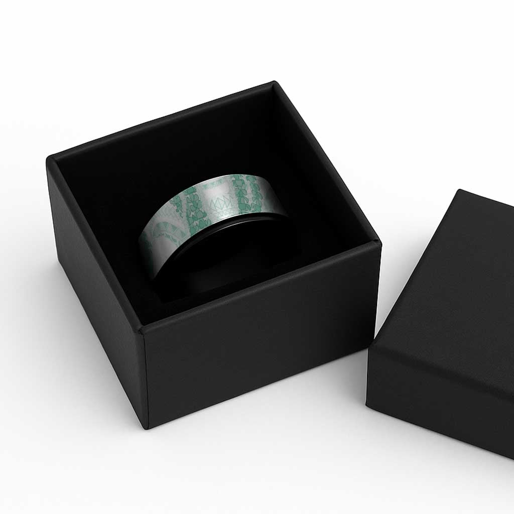 Aloha Lei Onaona Spinner Ring Sage Green Hawaiian Tribal Pattern - Polynesian Pride