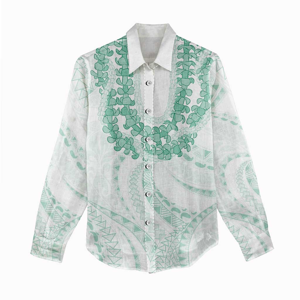 Aloha Lei Onaona Women Casual Shirt Sage Green Hawaiian Tribal Pattern