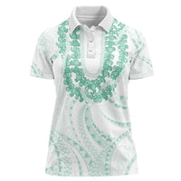 Aloha Lei Onaona Women Polo Shirt Sage Green Hawaiian Tribal Pattern