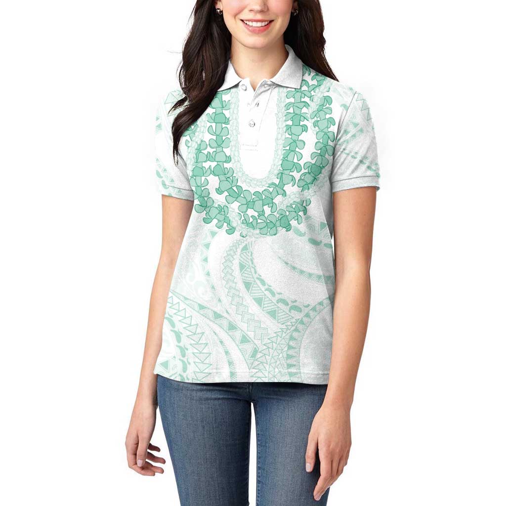 Aloha Lei Onaona Women Polo Shirt Sage Green Hawaiian Tribal Pattern