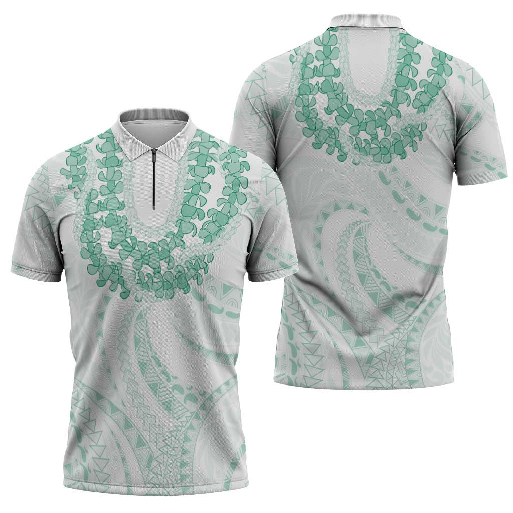 Aloha Lei Onaona Zipper Polo Shirt Sage Green Hawaiian Tribal Pattern - Polynesian Pride
