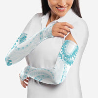 Aloha Lei Onaona Arm Sleeves Teal Hawaiian Tribal Pattern - Polynesian Pride