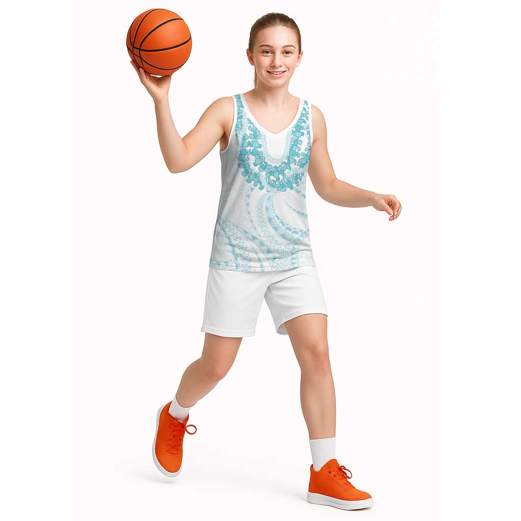 Aloha Lei Onaona Basketball Jersey Teal Hawaiian Tribal Pattern LT9 - Polynesian Pride