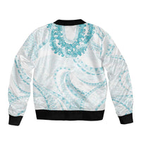 Aloha Lei Onaona Bomber Jacket Teal Hawaiian Tribal Pattern