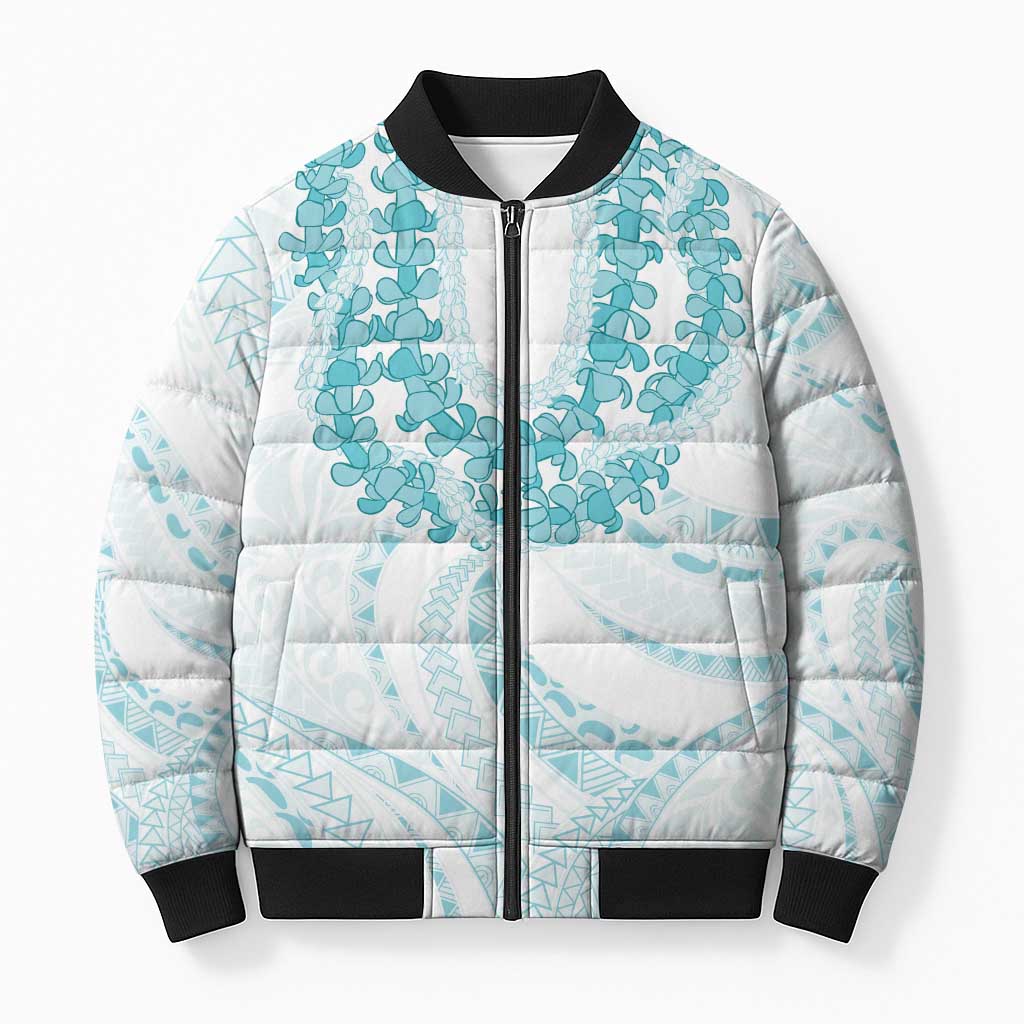 Aloha Lei Onaona Bomber Puffer Jacket Teal Hawaiian Tribal Pattern LT9 Unisex Teal - Polynesian Pride