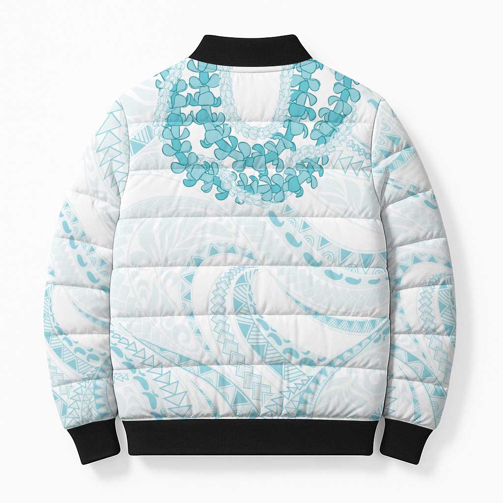 Aloha Lei Onaona Bomber Puffer Jacket Teal Hawaiian Tribal Pattern LT9 - Polynesian Pride
