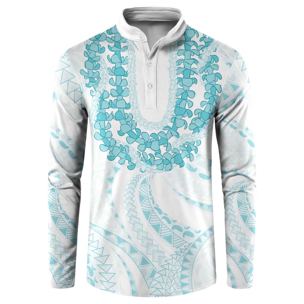 Aloha Lei Onaona Button Sweatshirt Teal Hawaiian Tribal Pattern LT9 Teal - Polynesian Pride