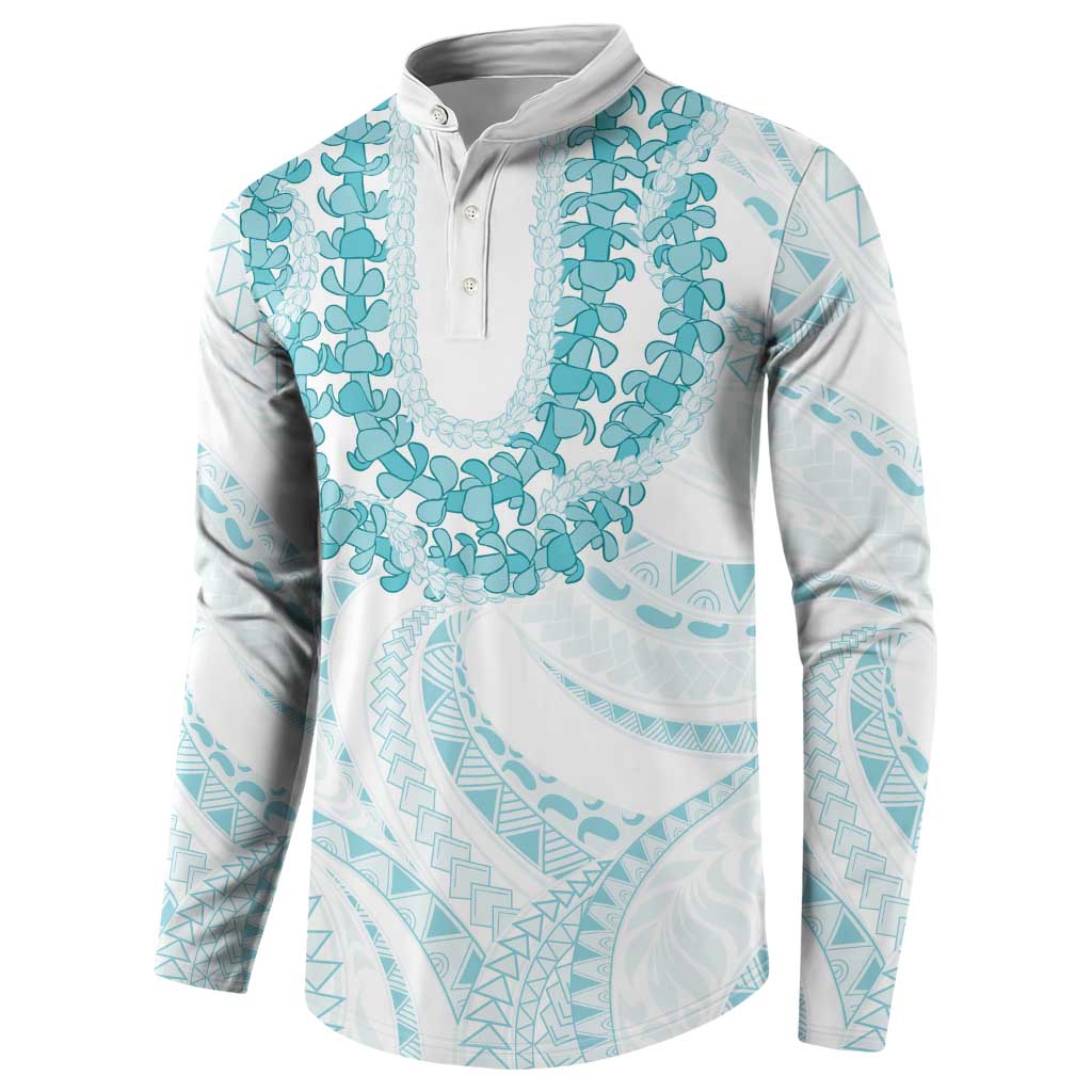 Aloha Lei Onaona Button Sweatshirt Teal Hawaiian Tribal Pattern LT9 - Polynesian Pride