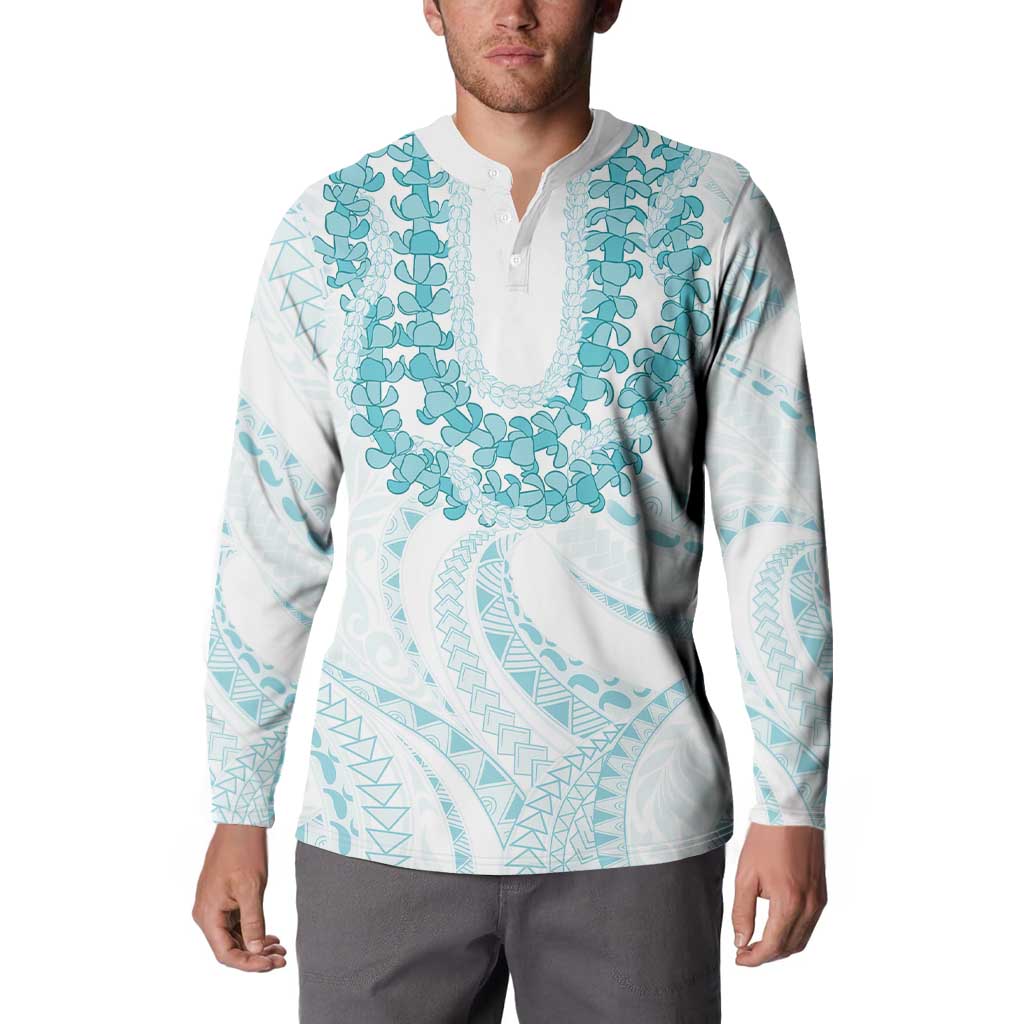 Aloha Lei Onaona Button Sweatshirt Teal Hawaiian Tribal Pattern LT9 - Polynesian Pride