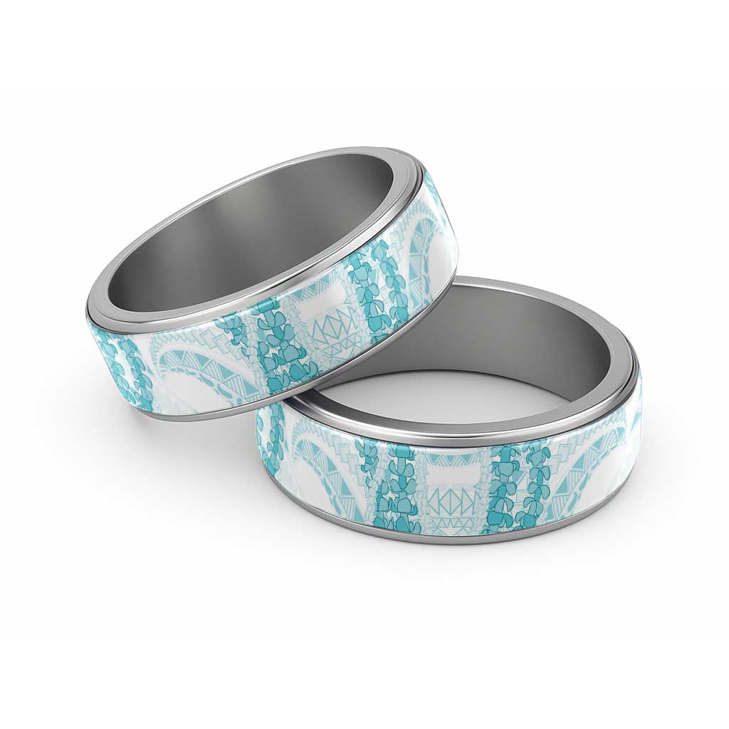 Aloha Lei Onaona Classic Ring Teal Hawaiian Tribal Pattern - Polynesian Pride