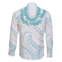 Aloha Lei Onaona Family Matching Off The Shoulder Long Sleeve Dress and Hawaiian Shirt Teal Hawaiian Tribal Pattern