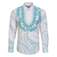 Aloha Lei Onaona Family Matching Puletasi and Hawaiian Shirt Teal Hawaiian Tribal Pattern