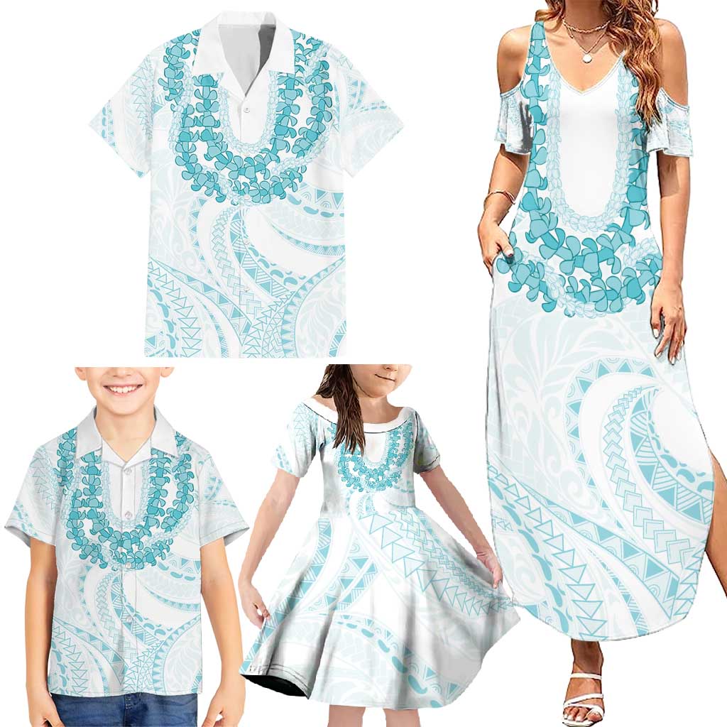 Aloha Lei Onaona Family Matching Summer Maxi Dress and Hawaiian Shirt Teal Hawaiian Tribal Pattern LT9 - Polynesian Pride