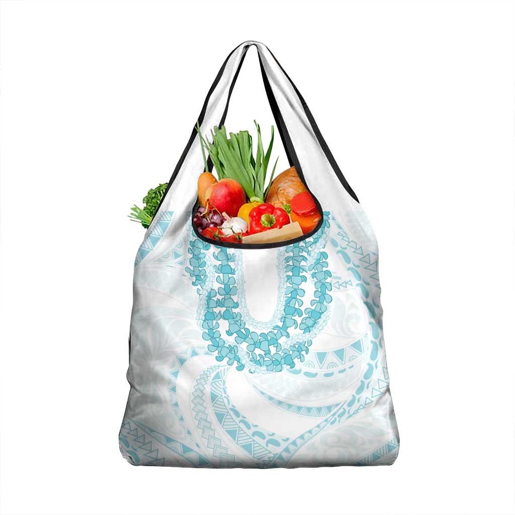 Aloha Lei Onaona Grocery Bag Teal Hawaiian Tribal Pattern