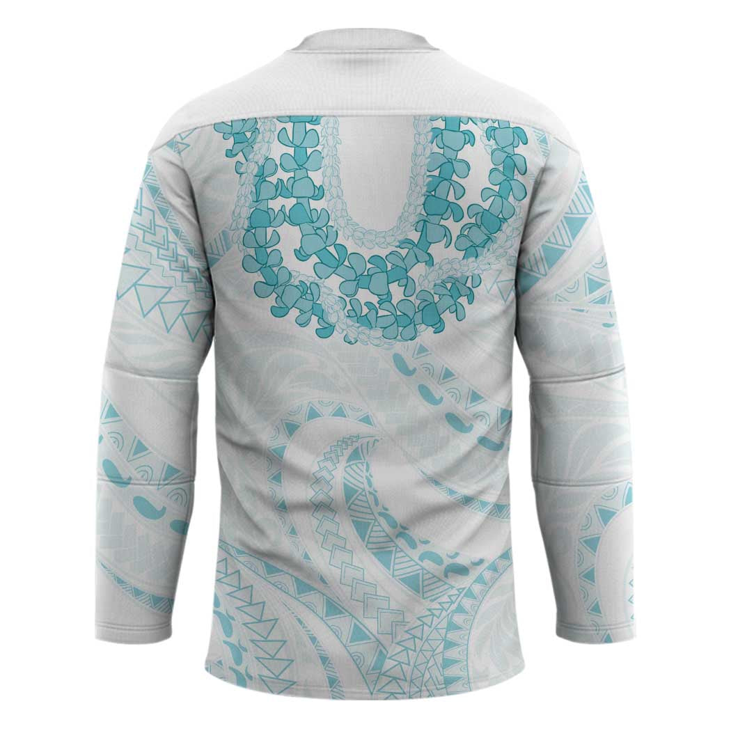 Aloha Lei Onaona Hockey Jersey Teal Hawaiian Tribal Pattern - Polynesian Pride