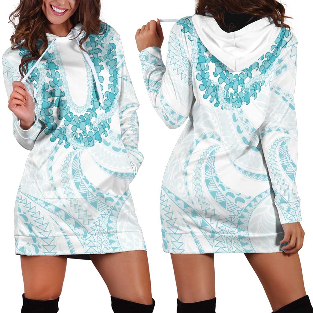 Aloha Lei Onaona Hoodie Dress Teal Hawaiian Tribal Pattern
