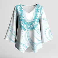 Aloha Lei Onaona Kimono Sleeve Blouse Teal Hawaiian Tribal Pattern LT9 Female Teal - Polynesian Pride
