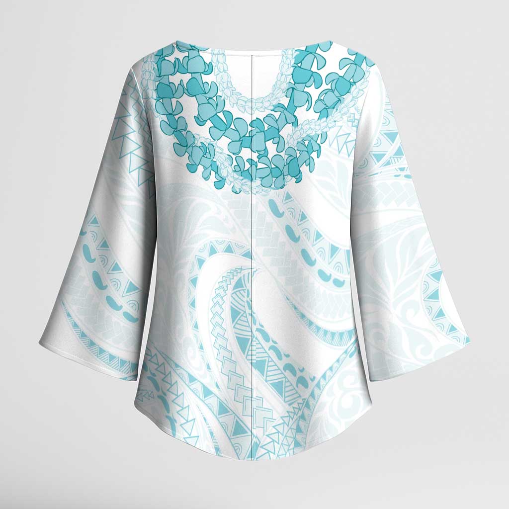 Aloha Lei Onaona Kimono Sleeve Blouse Teal Hawaiian Tribal Pattern LT9 - Polynesian Pride