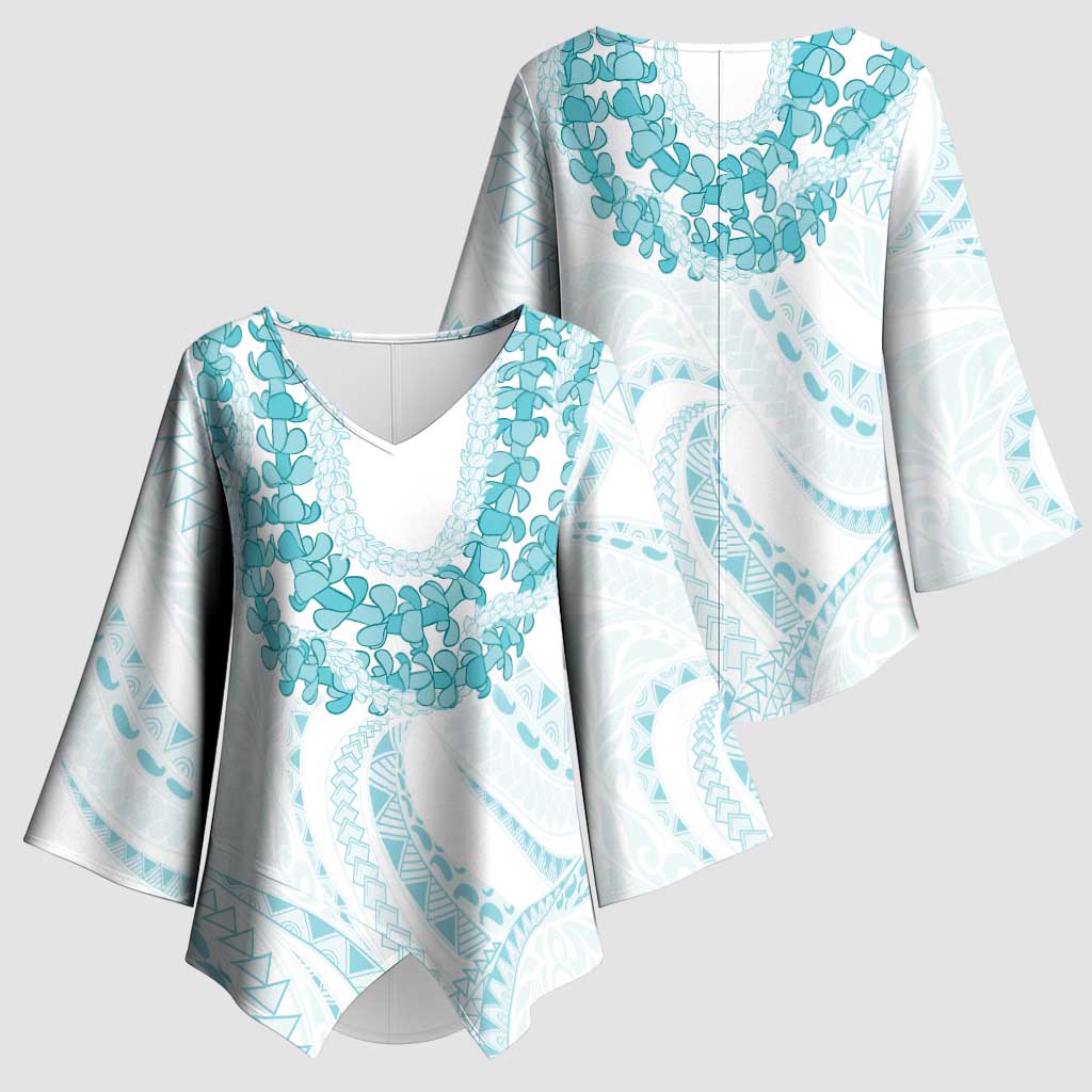 Aloha Lei Onaona Kimono Sleeve Blouse Teal Hawaiian Tribal Pattern LT9 - Polynesian Pride