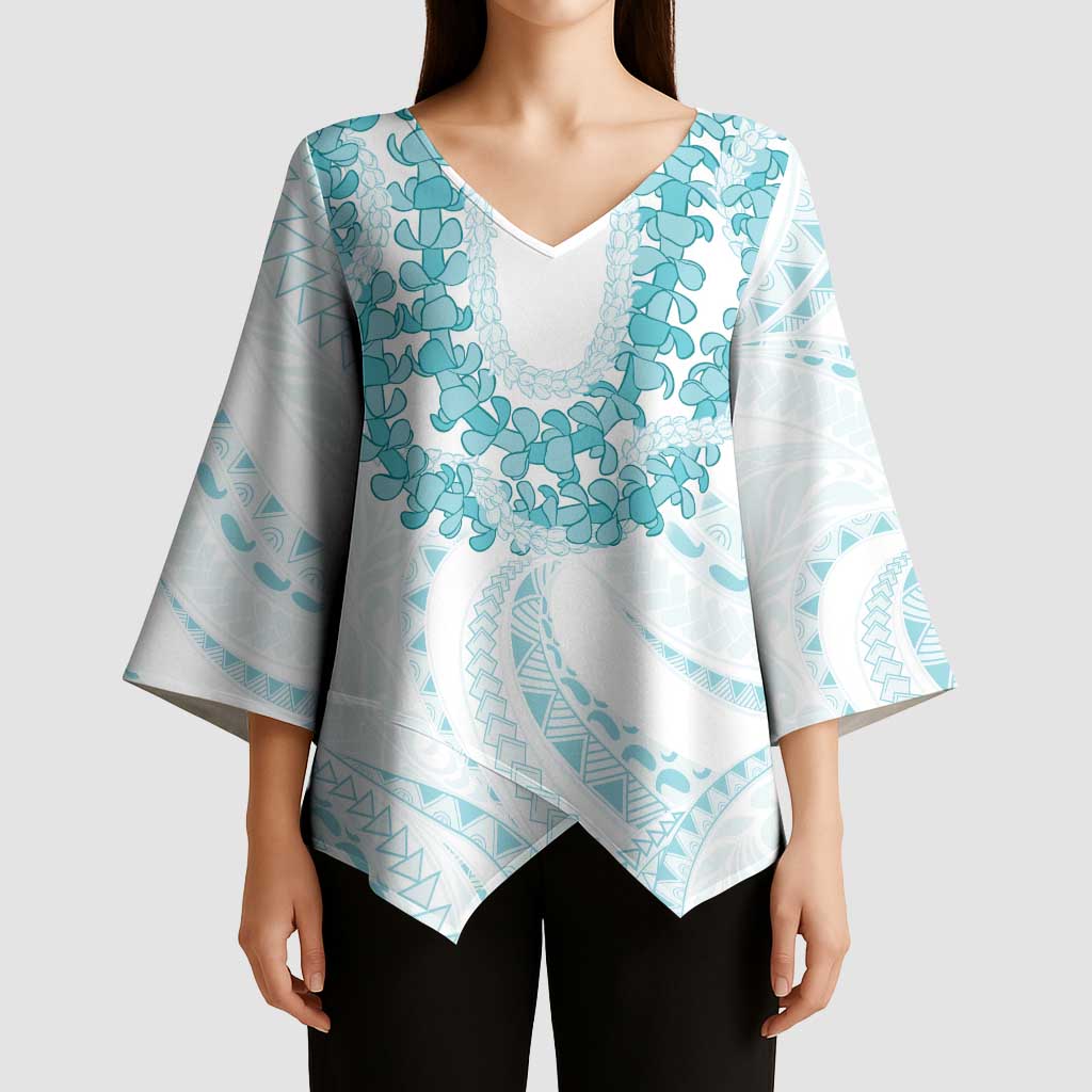 Aloha Lei Onaona Kimono Sleeve Blouse Teal Hawaiian Tribal Pattern LT9 - Polynesian Pride