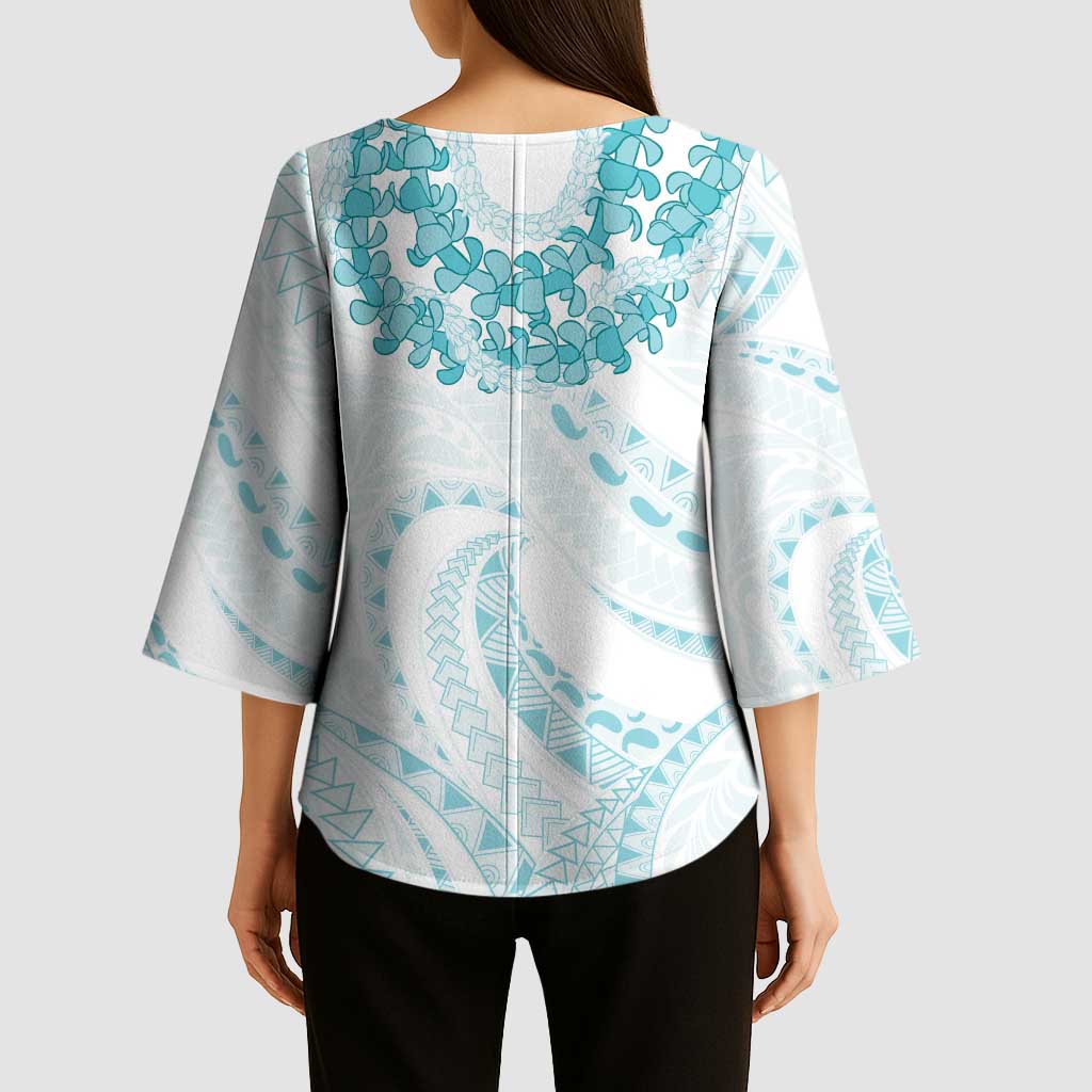 Aloha Lei Onaona Kimono Sleeve Blouse Teal Hawaiian Tribal Pattern LT9 - Polynesian Pride