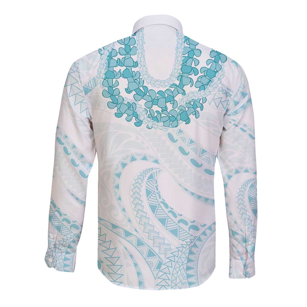 Aloha Lei Onaona Long Sleeve Button Shirt Teal Hawaiian Tribal Pattern LT9 - Polynesian Pride