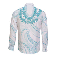 Aloha Lei Onaona Long Sleeve Button Shirt Teal Hawaiian Tribal Pattern LT9 - Polynesian Pride