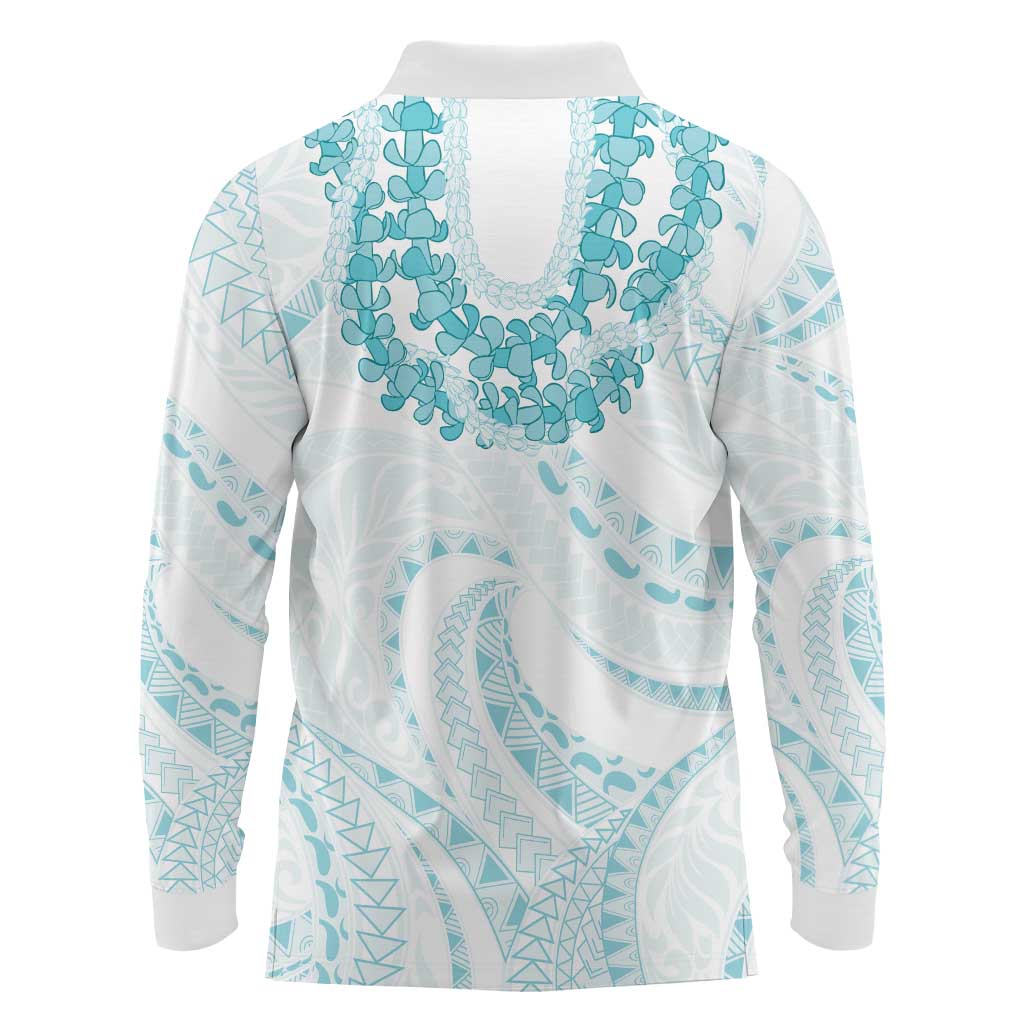 Aloha Lei Onaona Long Sleeve Polo Shirt Teal Hawaiian Tribal Pattern