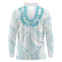 Aloha Lei Onaona Long Sleeve Polo Shirt Teal Hawaiian Tribal Pattern