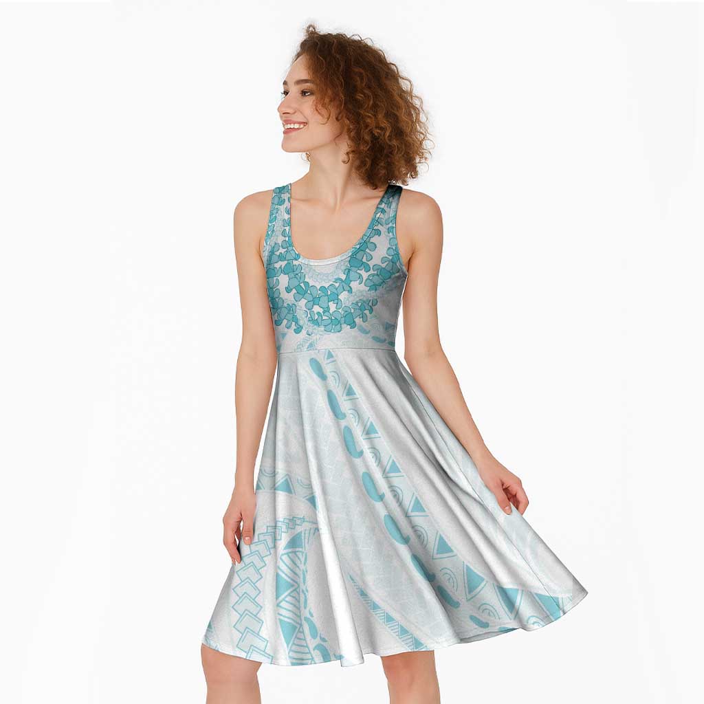 Aloha Lei Onaona Midi Dress Teal Hawaiian Tribal Pattern - Polynesian Pride