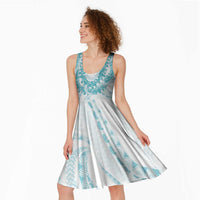 Aloha Lei Onaona Midi Dress Teal Hawaiian Tribal Pattern - Polynesian Pride