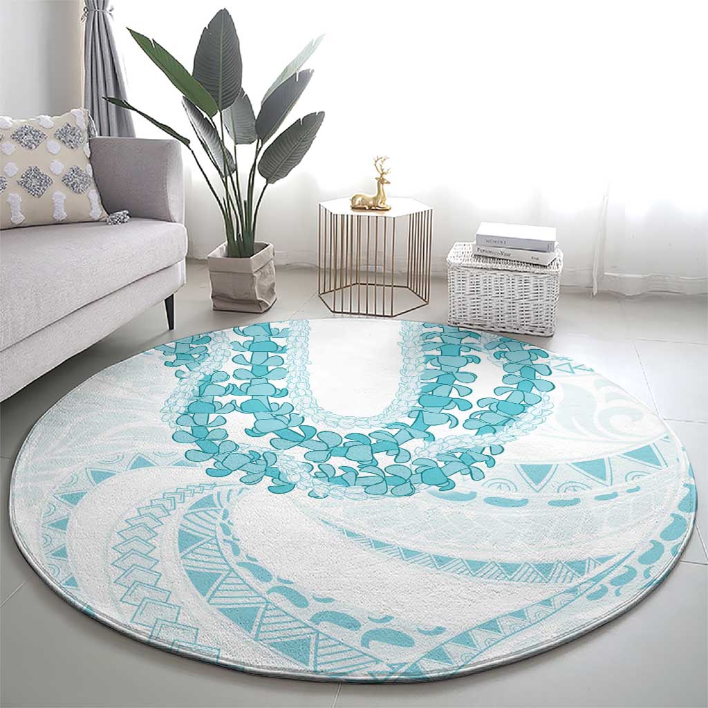 Aloha Lei Onaona Round Carpet Teal Hawaiian Tribal Pattern