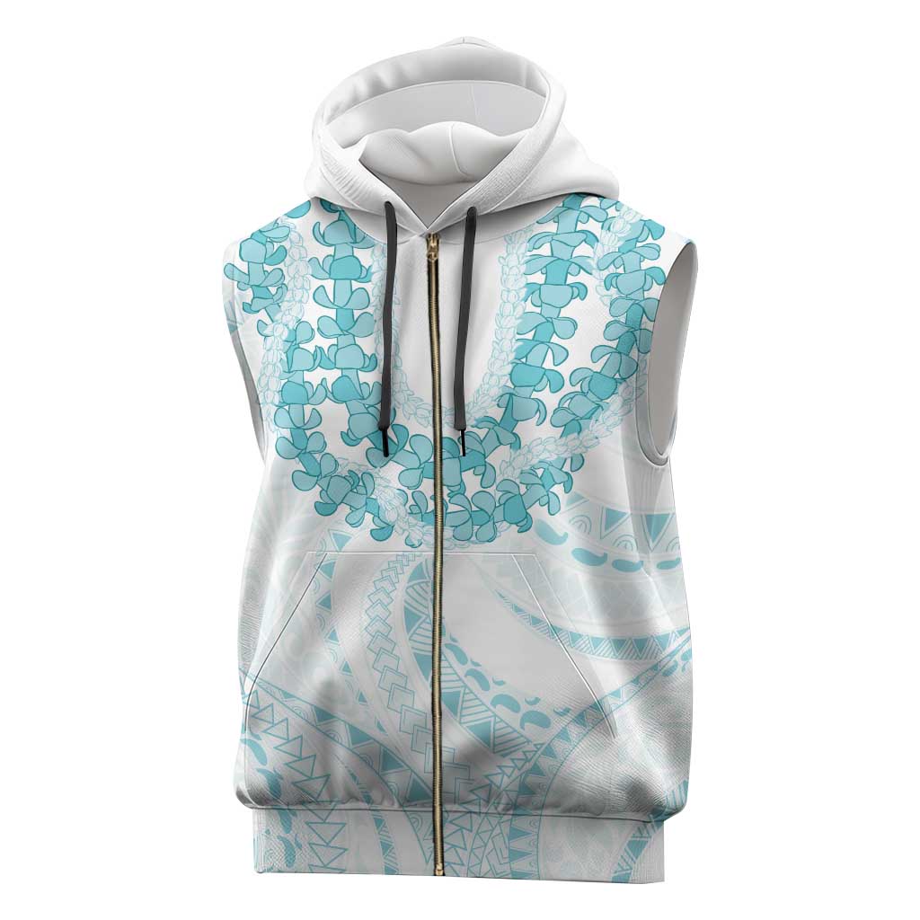 Aloha Lei Onaona Sleeveless Zip Hoodie Teal Hawaiian Tribal Pattern - Polynesian Pride
