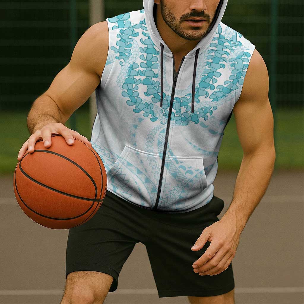 Aloha Lei Onaona Sleeveless Zip Hoodie Teal Hawaiian Tribal Pattern LT9 - Polynesian Pride