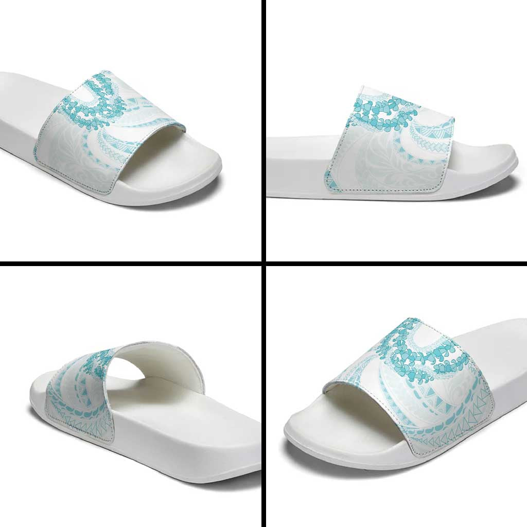 Aloha Lei Onaona Slide Sandals Teal Hawaiian Tribal Pattern - Polynesian Pride