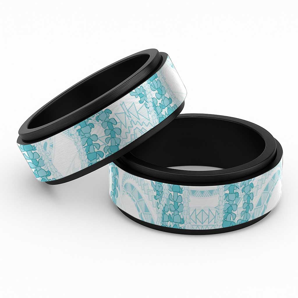 Aloha Lei Onaona Spinner Ring Teal Hawaiian Tribal Pattern - Polynesian Pride