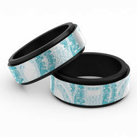 Aloha Lei Onaona Spinner Ring Teal Hawaiian Tribal Pattern - Polynesian Pride