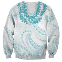 Aloha Lei Onaona Sweatshirt Teal Hawaiian Tribal Pattern LT9 - Polynesian Pride