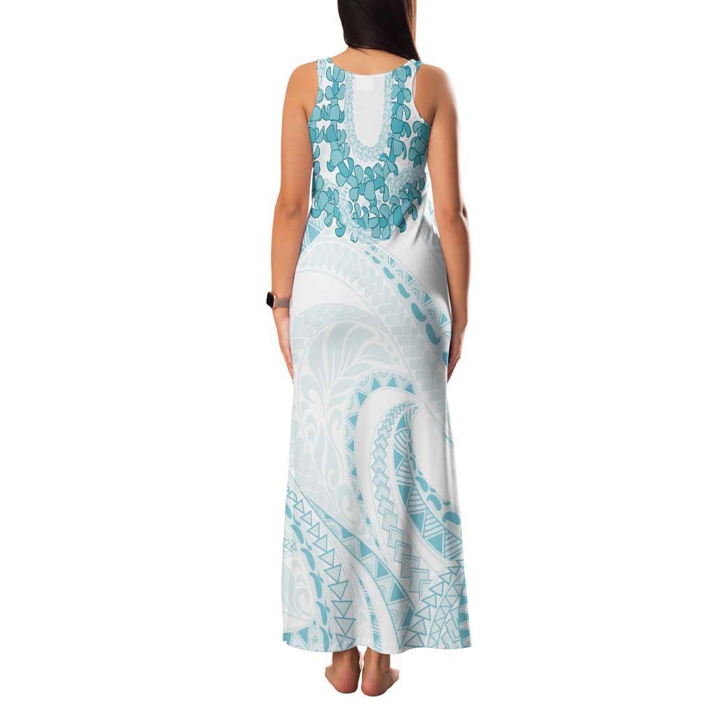 Aloha Lei Onaona Tank Maxi Dress Teal Hawaiian Tribal Pattern