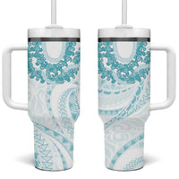 Aloha Lei Onaona Tumbler With Handle Teal Hawaiian Tribal Pattern
