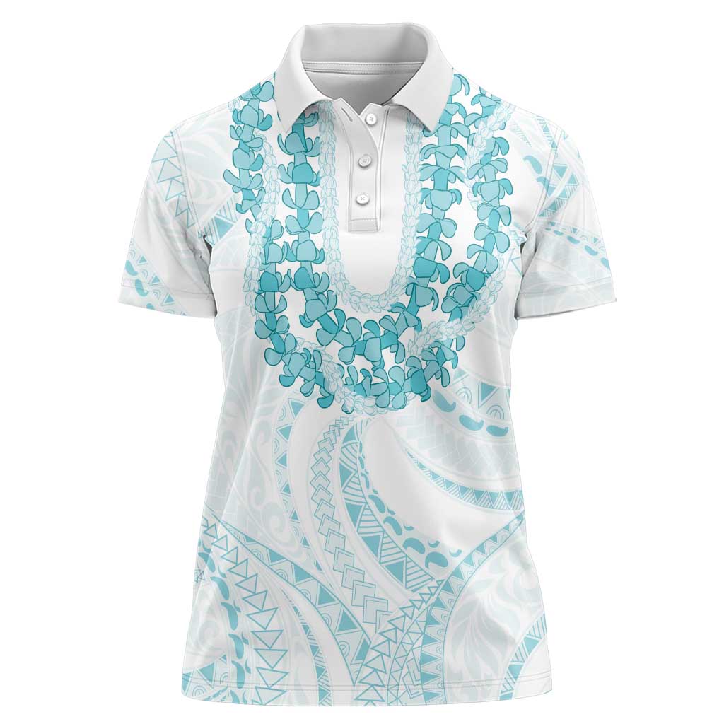 Aloha Lei Onaona Women Polo Shirt Teal Hawaiian Tribal Pattern
