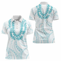 Aloha Lei Onaona Women Polo Shirt Teal Hawaiian Tribal Pattern