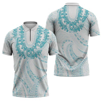 Aloha Lei Onaona Zipper Polo Shirt Teal Hawaiian Tribal Pattern - Polynesian Pride