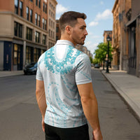 Aloha Lei Onaona Zipper Polo Shirt Teal Hawaiian Tribal Pattern - Polynesian Pride