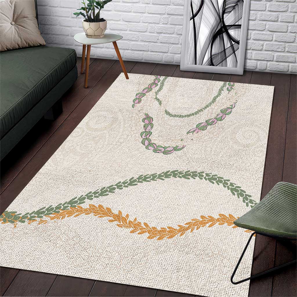 Aloha Lei Mikioi Area Rug Beige Polynesian Tribal Tatau Pattern