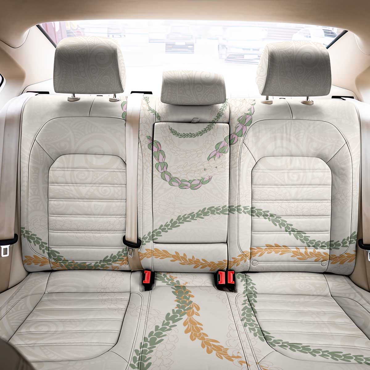 Aloha Lei Mikioi Back Car Seat Cover Beige Polynesian Tribal Tatau Pattern