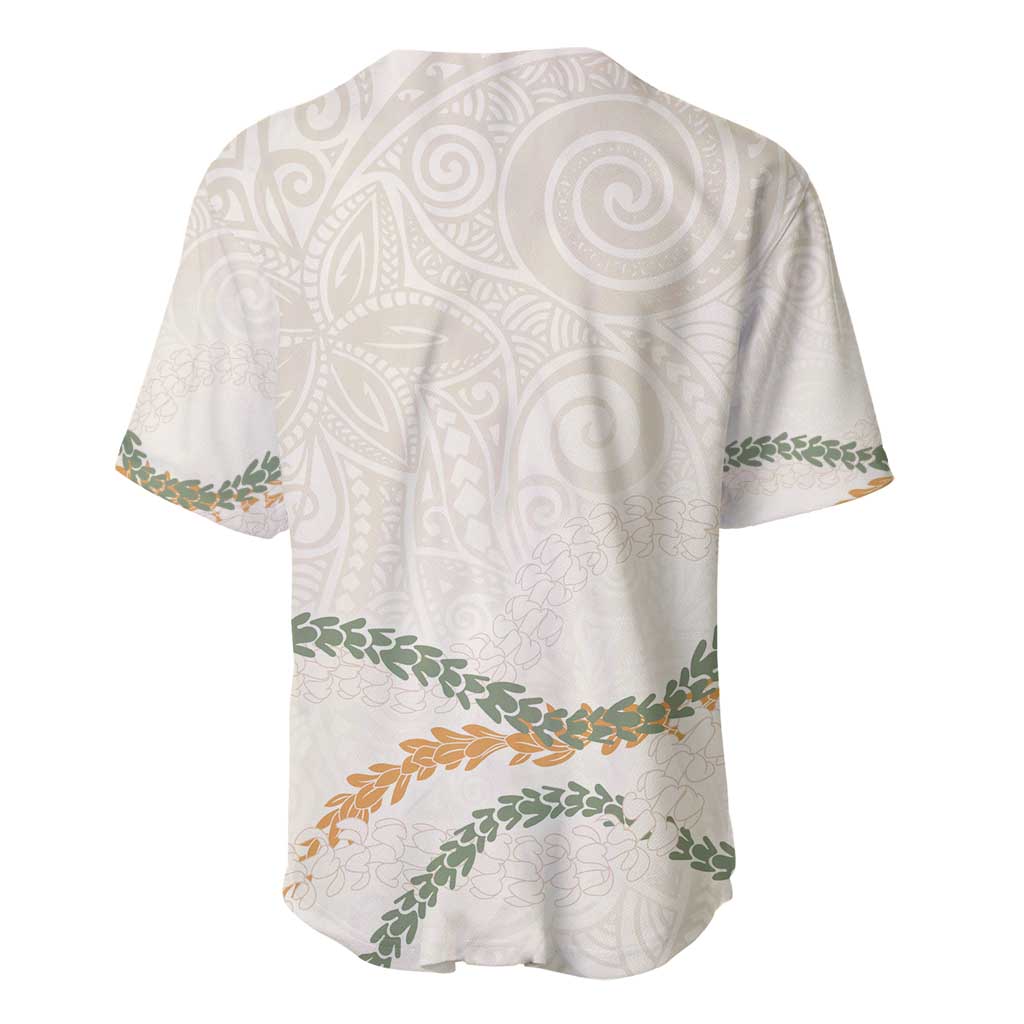 Aloha Lei Mikioi Baseball Jersey Beige Polynesian Tribal Tatau Pattern