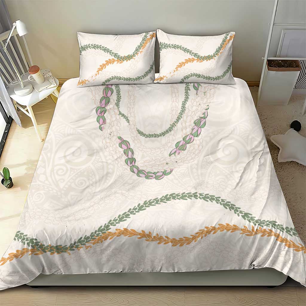 Aloha Lei Mikioi Bedding Set Beige Polynesian Tribal Tatau Pattern